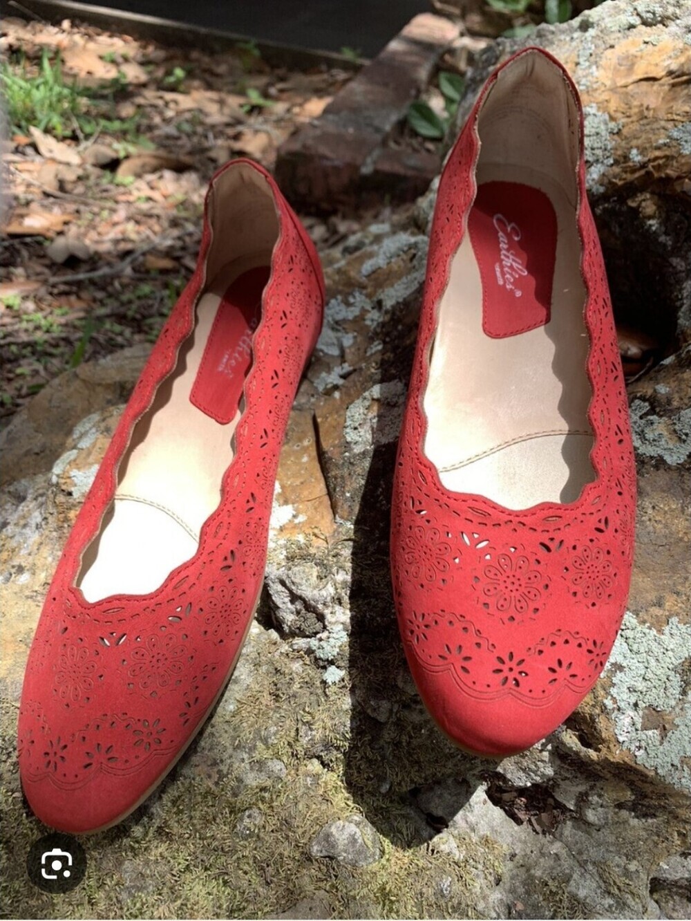 Earthies Bright Red Laser-Cut Ballet Flats